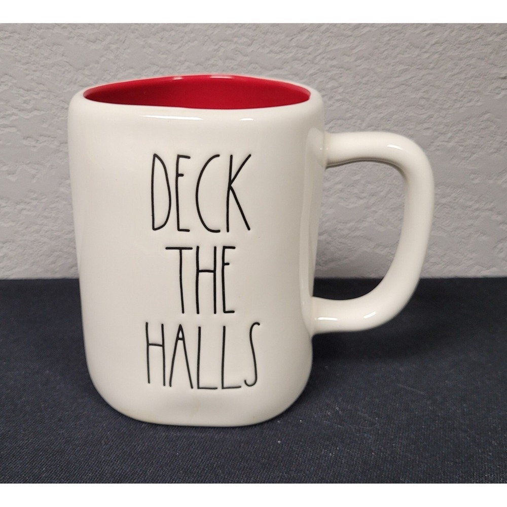 RAE DUNN Deck The Halls Mug White/Red Inside Christmas Mug